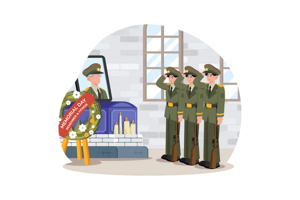 戦死した同志を追悼するために軍部隊が儀式を行う — ストックベクタ