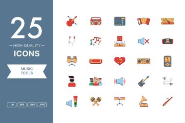 Müzik Araçları simgelerinin vektör kümesi