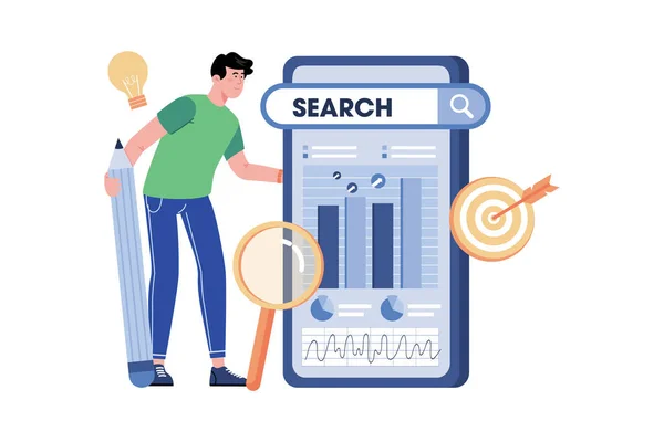 Seo Specialist Improves Search Engine Rankings — Stock Vector