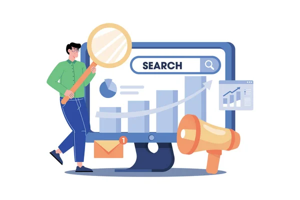 Search Engine Marketer Manages Campaigns — Stock Vector