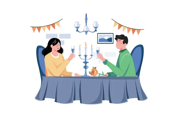 Couple Fancy Dinner Celebrate — Stock Vector