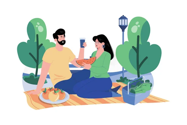 情侣的户外野餐或远足 — 图库矢量图片