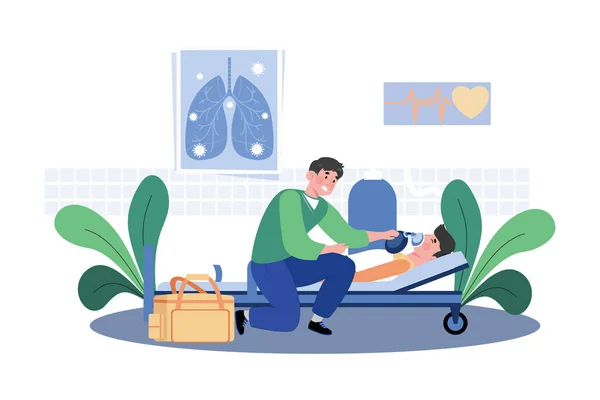 Ένας Γιατρός Βοηθά Τους Ασθενείς Αναπνοή Δυσκολίες — Διανυσματικό Αρχείο