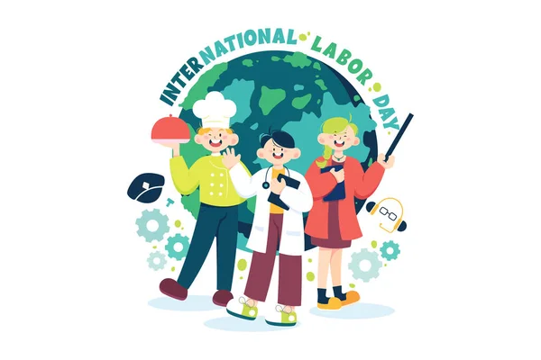 Διεθνής Έννοια Εικονογράφησης Εργατικής Ημέρας Λευκό Φόντο — Διανυσματικό Αρχείο