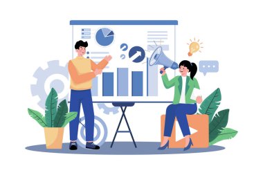 Pazarlama müdürü pazarlama planlarında işbirliği yapıyor.