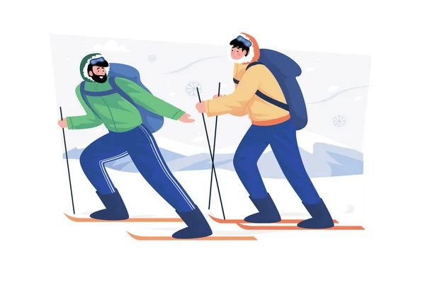滑雪教练教初学者滑雪 — 图库矢量图片