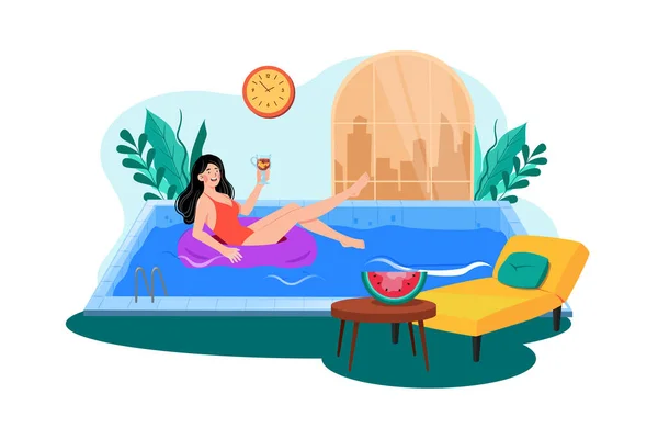 Een Vrouw Geniet Van Een Ochtendduik Het Hotelzwembad Tijdens Haar — Stockfoto
