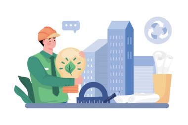 Mimar sürdürülebilir, enerji tasarruflu bina tasarlıyor.