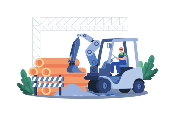 Travailleur Construction Nettoie Site Avec Des Machines Lourdes — Image vectorielle