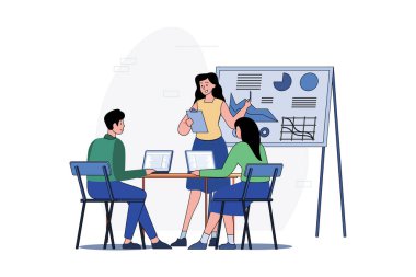 Beyaz arkaplan üzerine Proje Sunumu Geliştirme İllüstrasyon kavramı