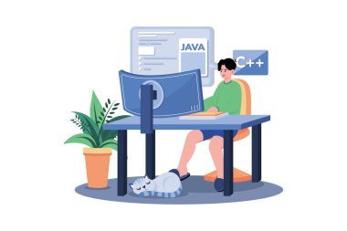 Mühendis bilişim uzmanı programcı evde çalışıyor.