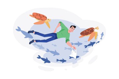 Beyaz arka planda Deniz Yaratıklarını Koruma Çizimi