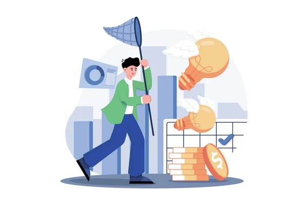 Businessman Catching Business Idea Illustration Concept White Background — Stock Vector
