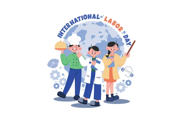 Διεθνής Έννοια Εικονογράφησης Εργατικής Ημέρας Λευκό Φόντο — Διανυσματικό Αρχείο