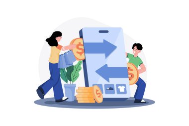 Çevrimiçi Satın Alma Çizimi konsepti. Beyaz arkaplanda izole edilmiş düz bir illüstrasyon