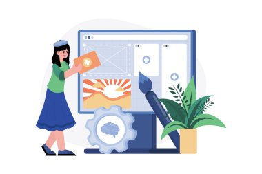 UI / UX Tasarımcı Illustration konsepti. Beyaz arkaplanda izole edilmiş düz bir illüstrasyon