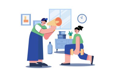 Kişisel Eğitmen Illustration konsepti. Beyaz arkaplanda izole edilmiş düz bir illüstrasyon