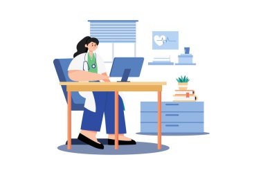 Doktor İllüstrasyon konsepti. Beyaz arkaplanda izole edilmiş düz bir illüstrasyon