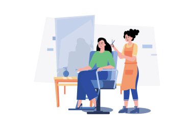 Güzellik salonunda saçını kestiren bir kadın..