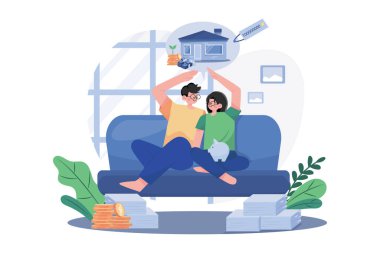 Couple Sitting On The Sofa Thinking About New House