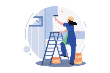 Woman Painter Painting Wall