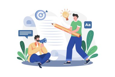 Konuşma yazarı Illustration konsepti. Beyaz arkaplanda izole edilmiş düz bir illüstrasyon