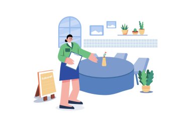 Restoran Müdürü Illustration konsepti. Beyaz arkaplanda izole edilmiş düz bir illüstrasyon