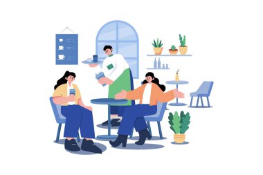 Kafeterya İşçi Illustration konsepti. Beyaz arkaplanda izole edilmiş düz bir illüstrasyon