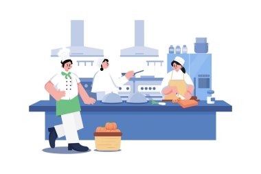 Line Cook Illustration konsepti. Beyaz arkaplanda izole edilmiş düz bir illüstrasyon