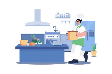 Şef Illustration konsepti. Beyaz arkaplanda izole edilmiş düz bir illüstrasyon