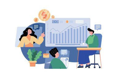 Finansal Buluşma Illustration konsepti. Beyaz arkaplanda izole edilmiş düz bir illüstrasyon