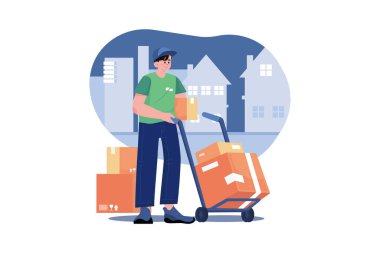 Kafkasyalı kurye karton kutularla tramvayı sürüyor.