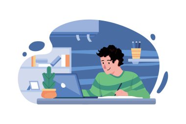 Çocuk Ev Resimlerinden Öğreniyor. Beyaz arkaplanda izole edilmiş düz bir illüstrasyon