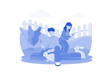 Çiftler Küçük Tavşanı Besliyor