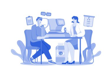 Beyaz arkaplan üzerindeki Göz Optik Kontrol Makinesi Çizimi