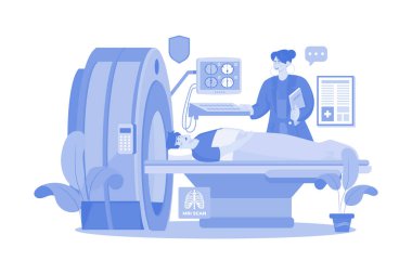 Doktor, erkek bir hastaya MRI taraması gösteriyor.