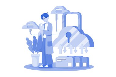 Beyaz arkaplan üzerindeki bulut veri koruması resimleme kavramı