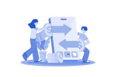 Çevrimiçi Satın Alma Çizimi konsepti. Beyaz arkaplanda izole edilmiş düz bir illüstrasyon