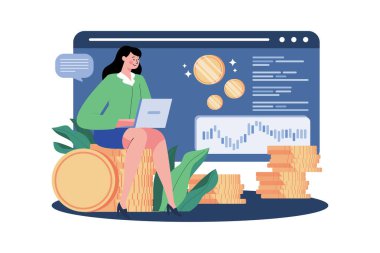 İş Kadınları Bitcoin Illustration 'a Yatırım. Beyaz arkaplanda izole edilmiş düz bir illüstrasyon