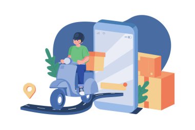 Kırmızı Scooter 'lı teslimatçı cep telefonundan çıktı.