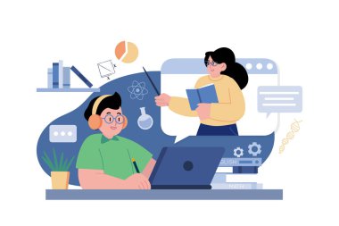 Çocuk Ev Resimlerinden Öğreniyor. Beyaz arkaplanda izole edilmiş düz bir illüstrasyon