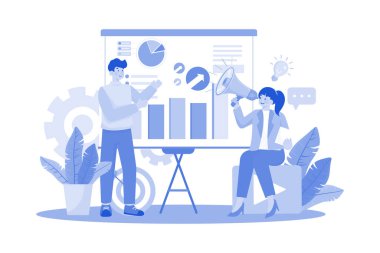 Pazarlama müdürü pazarlama planlarında işbirliği yapıyor.