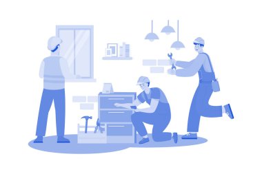 İnşaat ekibi yeni eve elektrik tesisatı kuruyor..