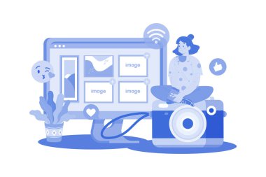 Fotoğrafçı pozlama için portföy gösteriyor.