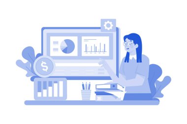 Beyaz arka planda finansal durumu analiz eden kadın