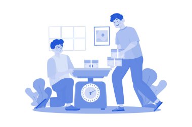 Adam parayı teraziye koyuyor.