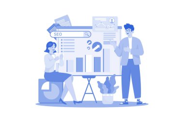 Beyaz arka planda SEO Strateji İllüstrasyon kavramı