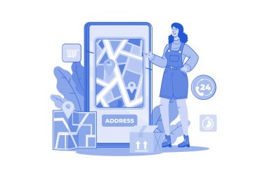 Teslimat Adresi Illustration konsepti. Beyaz arkaplanda izole edilmiş düz bir illüstrasyon