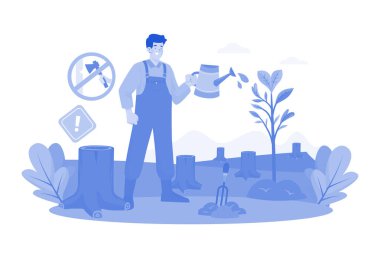 Beyaz arka planda Ormanı Koruma Çizimi