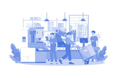 Beyaz arkaplan üzerine Fabrika Üretim Illustration kavramı